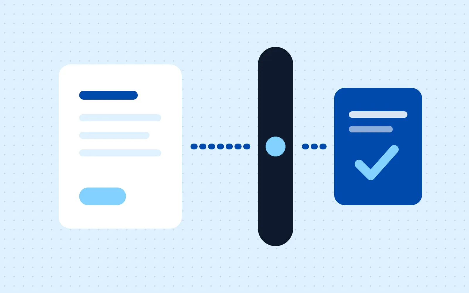 Abstract illustration: an invoice passing through a checkpoint and receiving a code